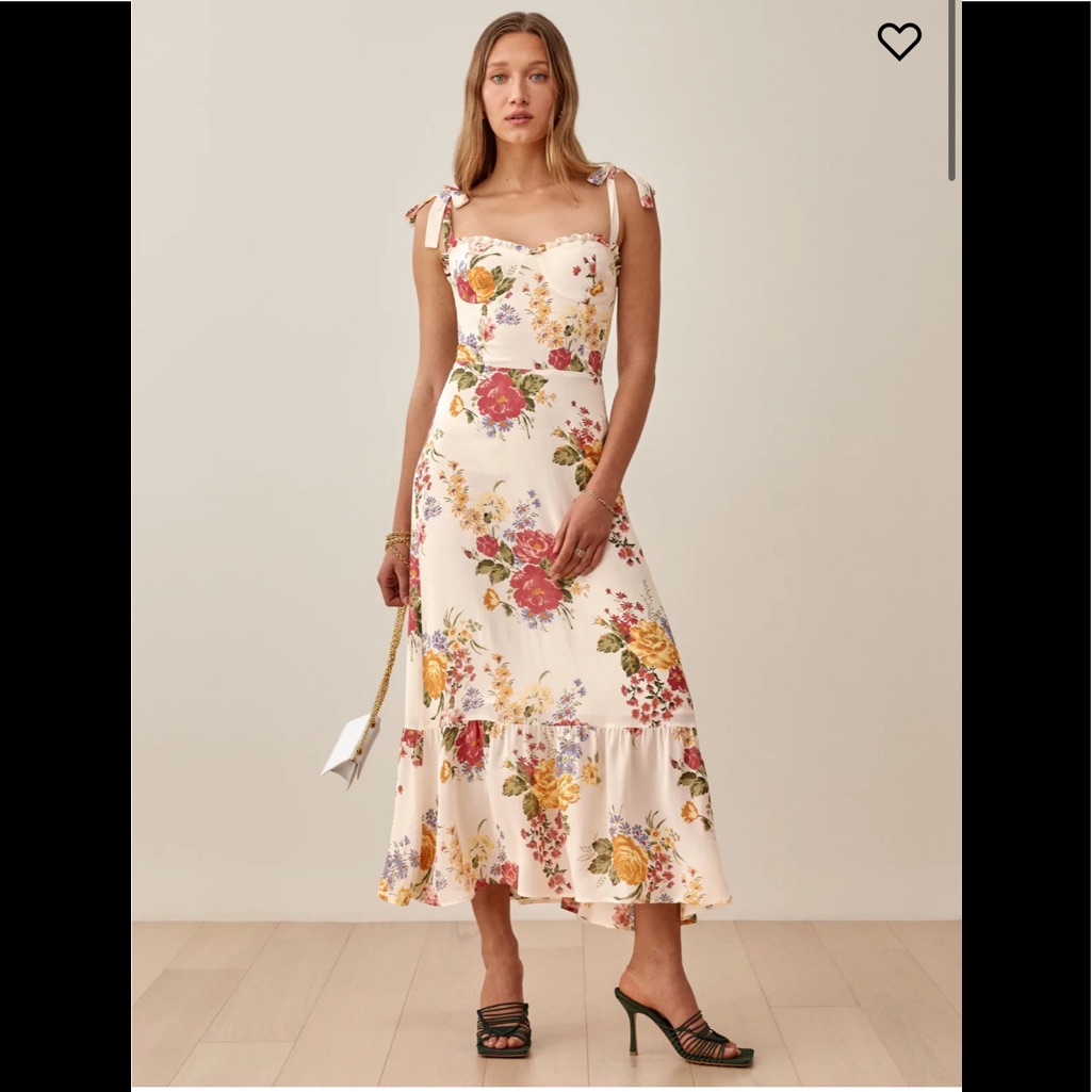 Reformation Cream Floral Midi Dress With Pink And Yellow Blooms